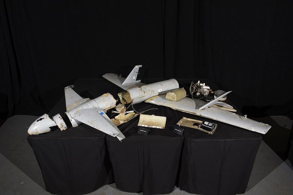 Houthi Qasef-1 drone recovered in Yemen and displayed by the US Department of Defense