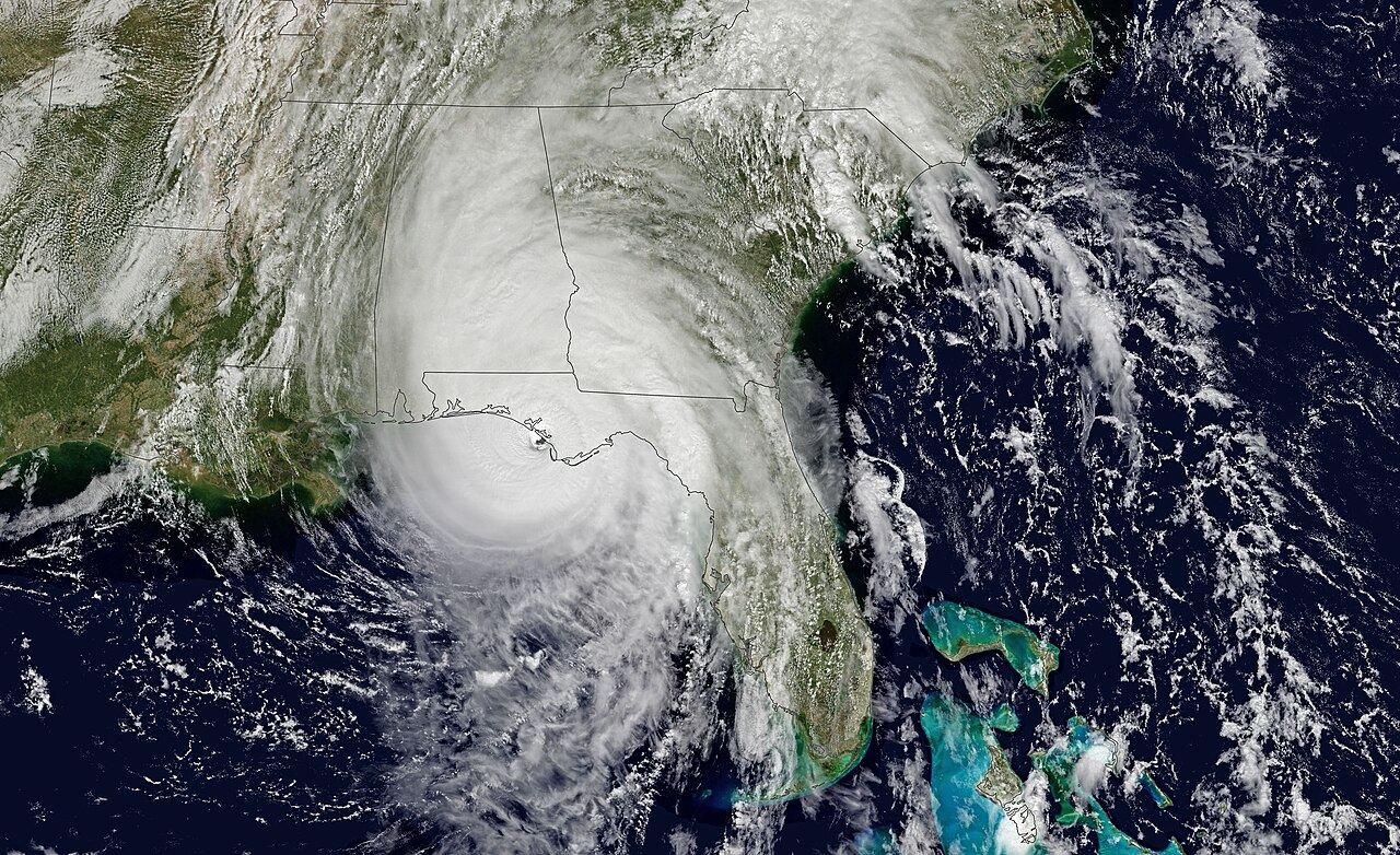 GOES-16 satellite image of Hurricane Michael making landfall on the Florida Panhandle on 10 October 2018
