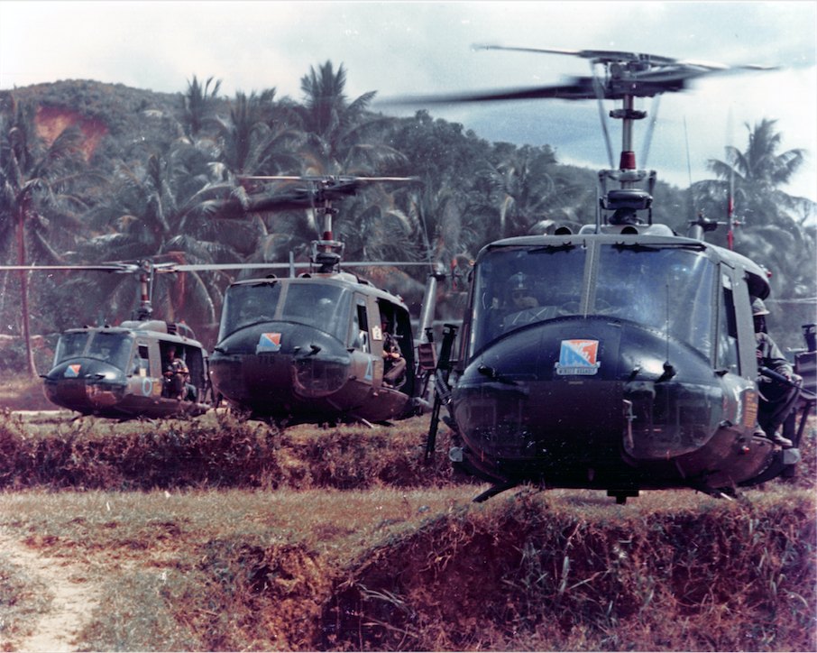 UH-1 Huey helicopters of the 1st Cavalry Division's 229th Assault Helicopter Battalion in Vietnam