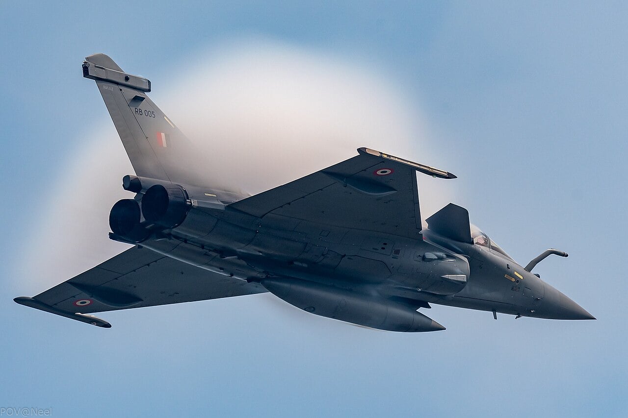 Indian Air Force Rafale of No. 17 Squadron Golden Arrows with vapour cone