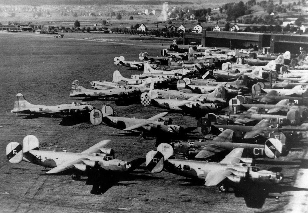 Interned American B-17 and B-24 bombers at Dübendorf airfield around 1944