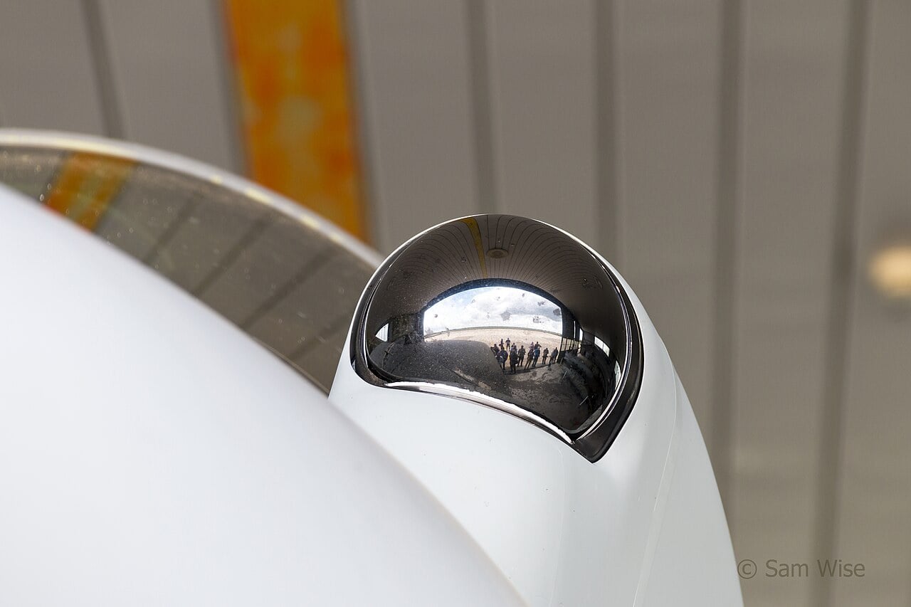 Close-up of the PIRATE infrared search and track sensor on an Italian Air Force Eurofighter Typhoon