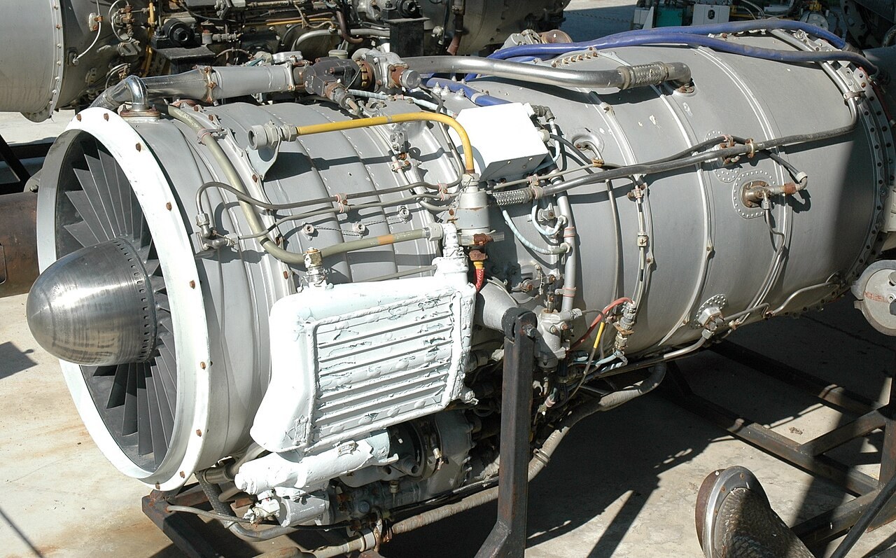 Ivchenko AI-25TL medium-bypass turbofan engine of the Aero L-39 Albatros on display at the Hungarian Aviation Museum in Szolnok