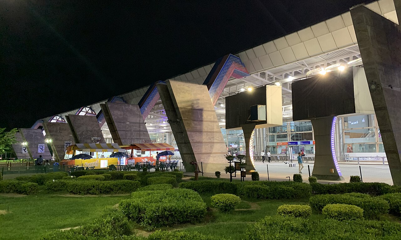 Jaipur International Airport terminal at night