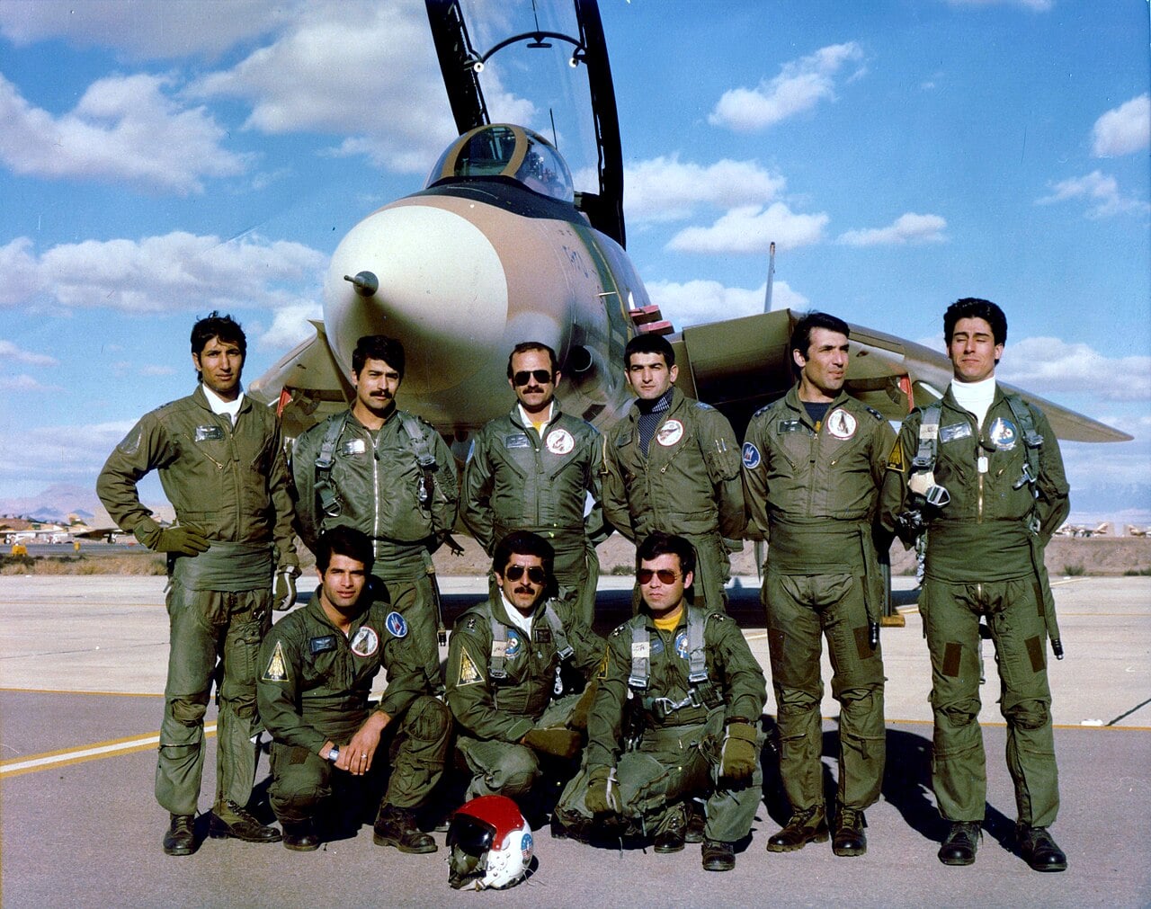 Group of Iranian Air Force F-14 Tomcat pilots including Jalil Zandi standing in front of a Tomcat