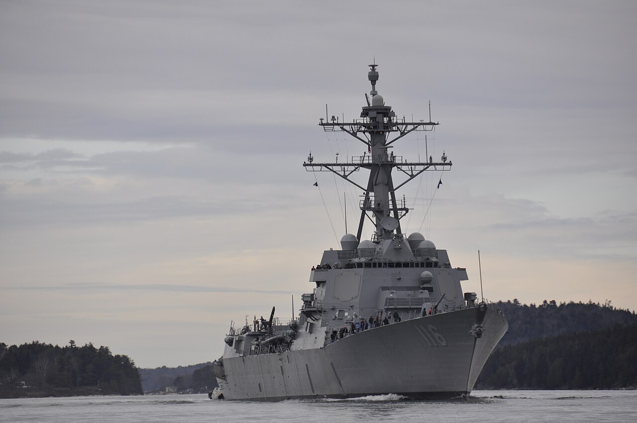 Destroyer USS Thomas Hudner DDG-116 at sea during trials off Maine in 2018