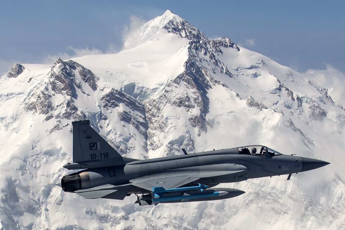 Pakistan Air Force JF-17 Thunder flying in front of Nanga Parbat
