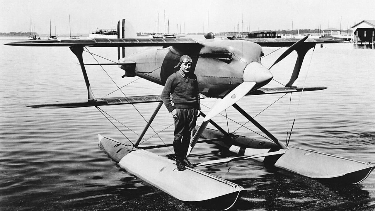 Jimmy Doolittle with the Curtiss R3C-2 racer at NACA Langley in 1928
