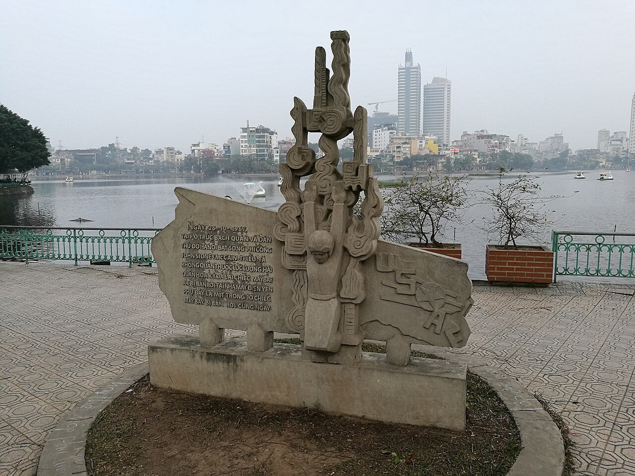 cof Monument marking the 1967 capture of John McCain at Truc Bach Lake, Hanoi