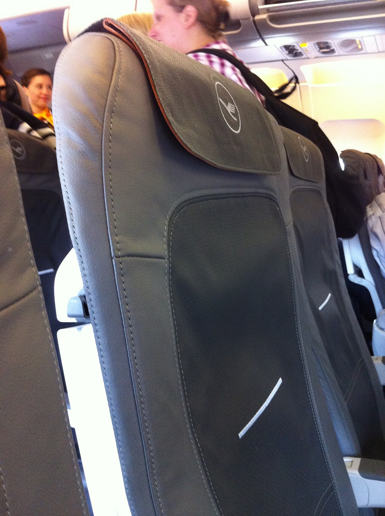 Slimline Recaro economy seats on a Lufthansa aircraft