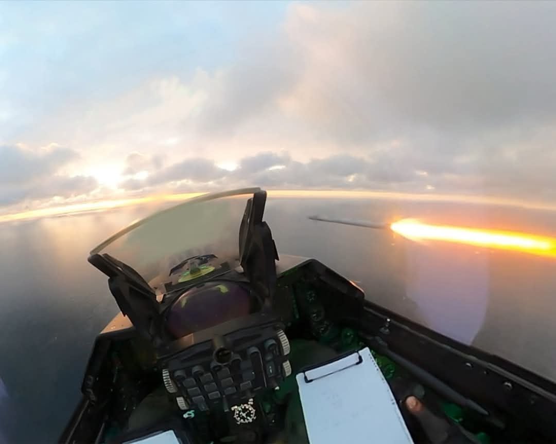 View from a Romanian Air Force F-16 cockpit as a missile streaks away over the Black Sea at sunset, 17 October 2026