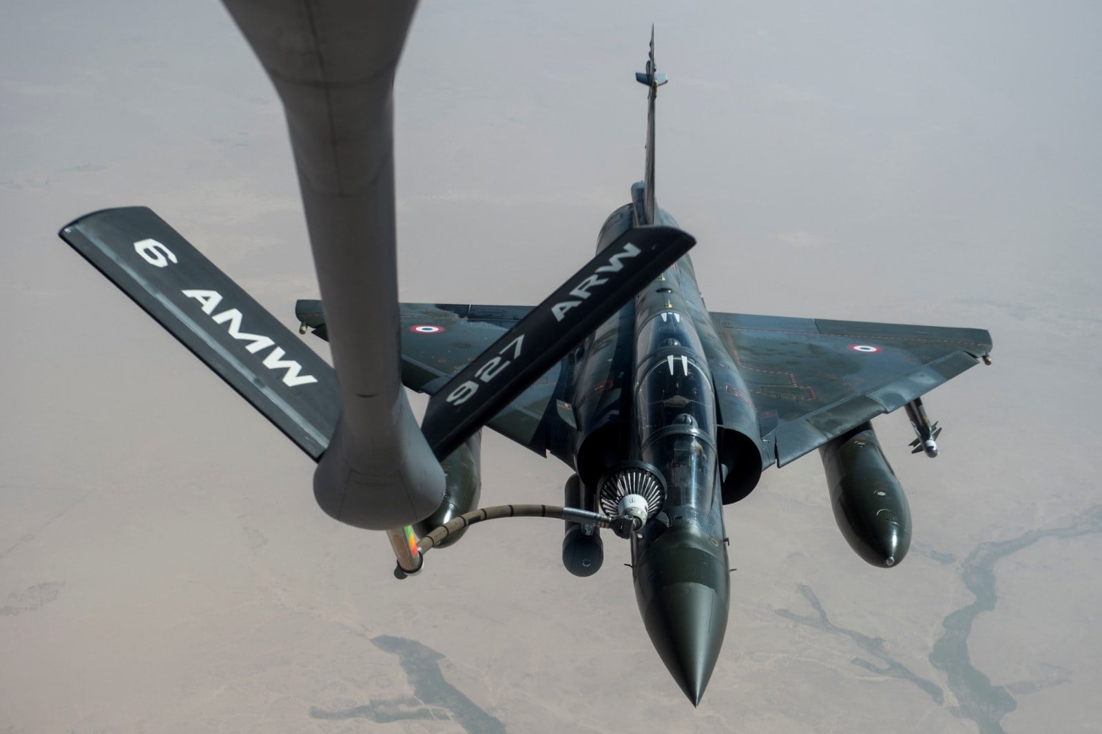 French Air Force Mirage 2000D receiving fuel from a USAF KC-135 over Iraq