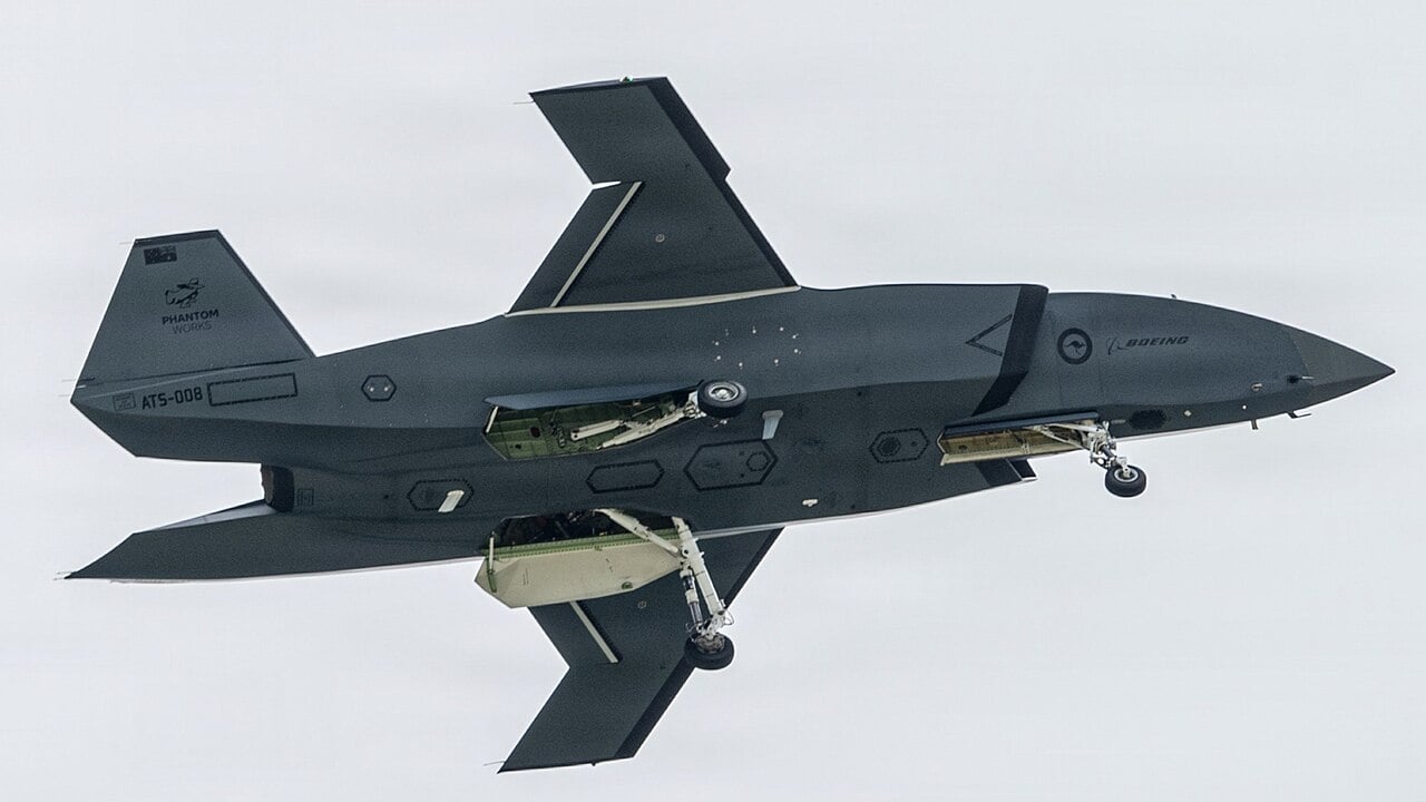 A Boeing MQ-28 Ghost Bat uncrewed aircraft performing a flyover during Exercise Valiant Shield 2026