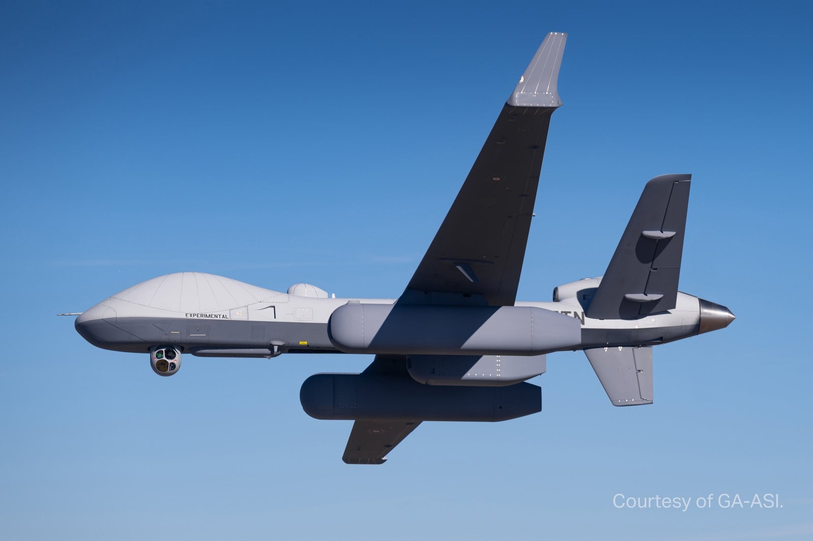 MQ-9B with Saab LoyalEye radar pods seen from below