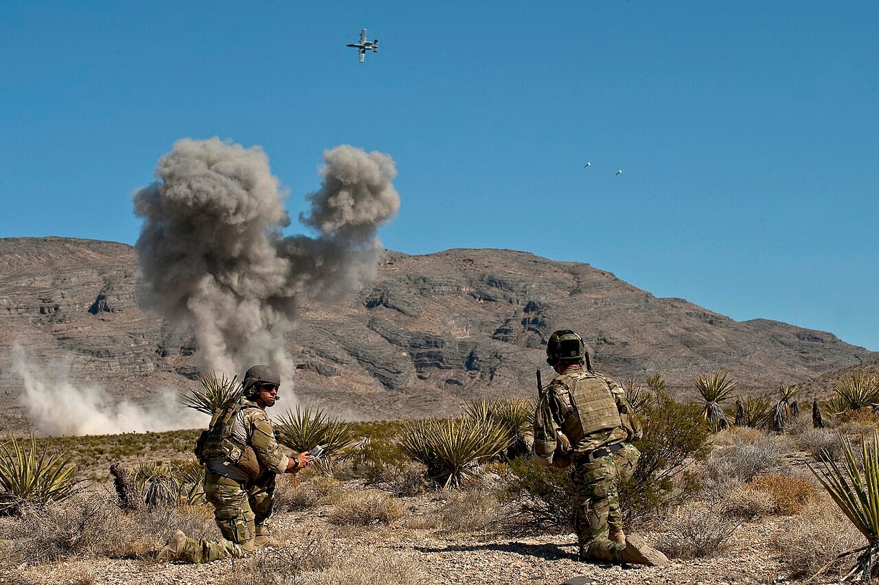 Bomb impact during close air support training at the Nevada Test and Training Range