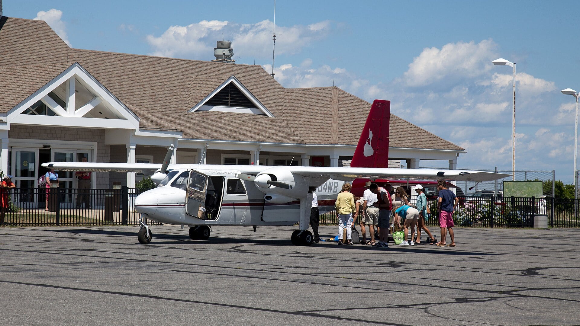 New England Airlines Britten-Norman Islander arriving at Block Island State Airport