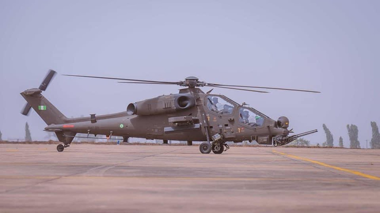 Nigerian Air Force T129 ATAK helicopter at Makurdi Nigerian Air Force T129 ATAK attack helicopter with the Nigerian flag on its tail on the apron at NAF Base Makurdi