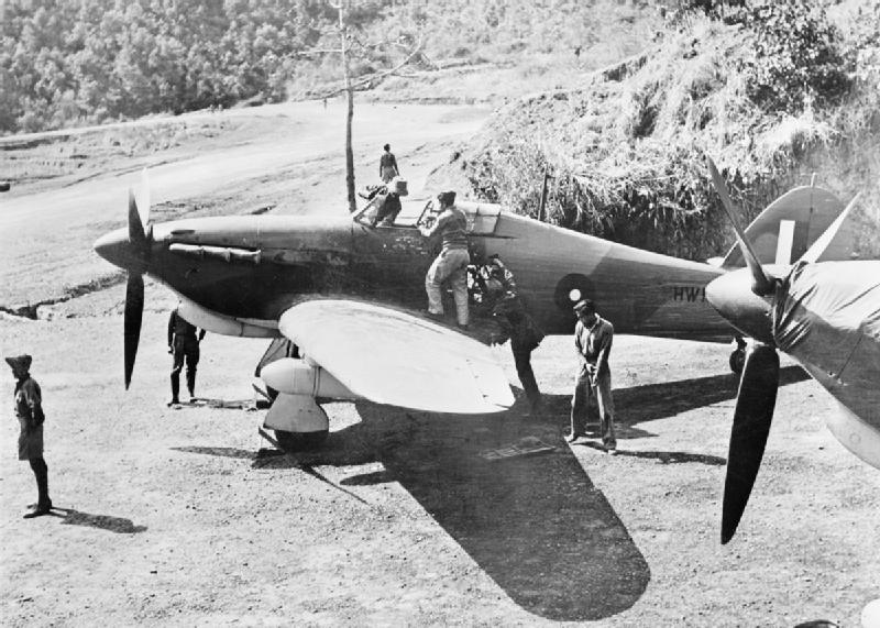 Hawker Hurricane IIBs of No. 1 Squadron IAF under maintenance at Imphal