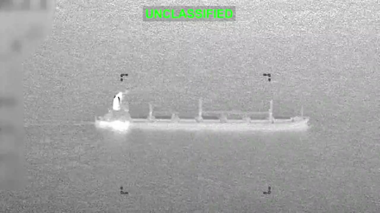 Infrared image of the cargo ship Ocean Molica seconds before a U.S. strike