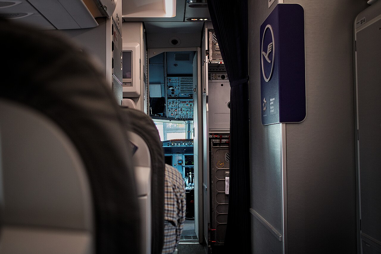 Open cockpit door seen from the cabin