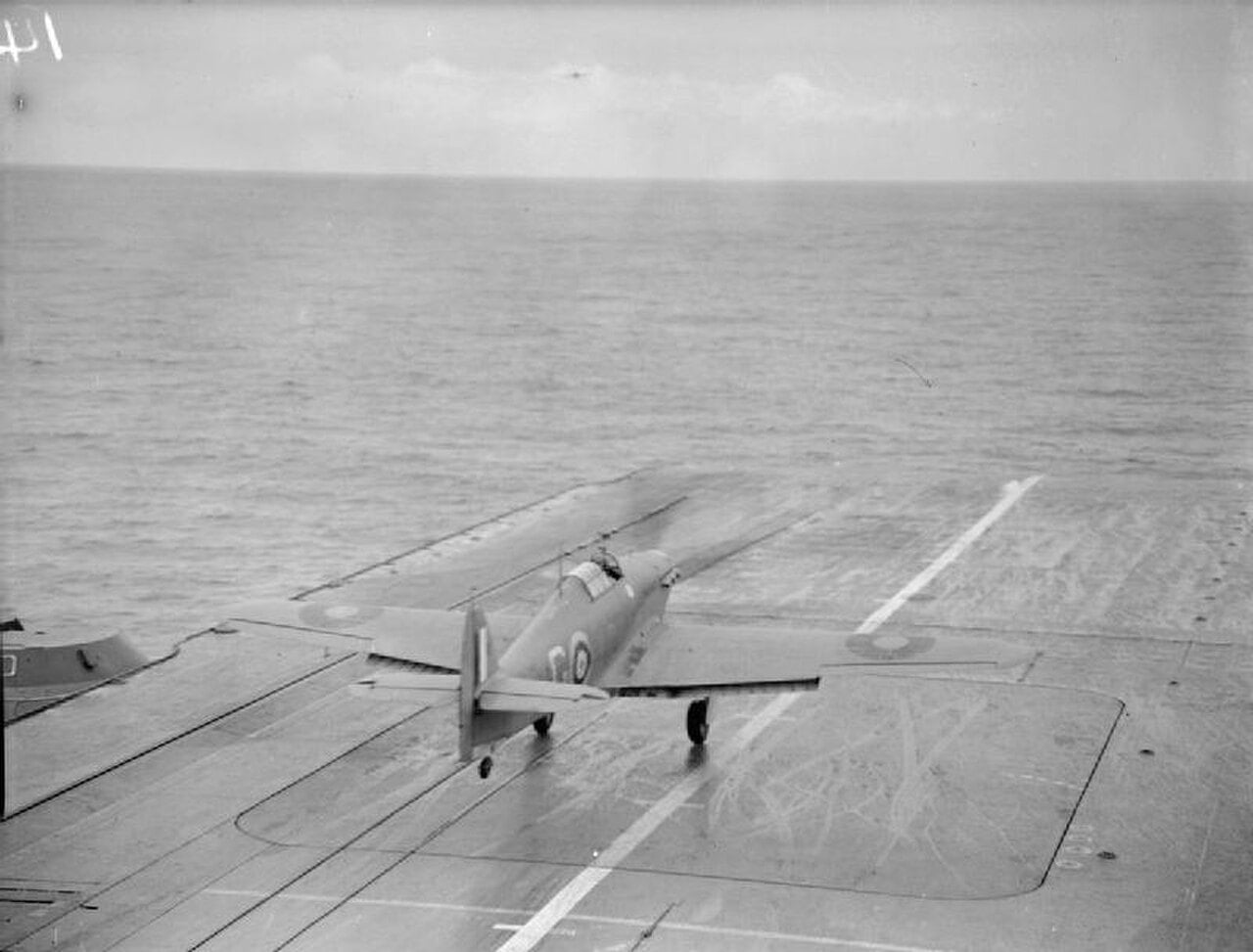 Hawker Sea Hurricane fighter taking off from the carrier HMS Indomitable during Operation Pedestal