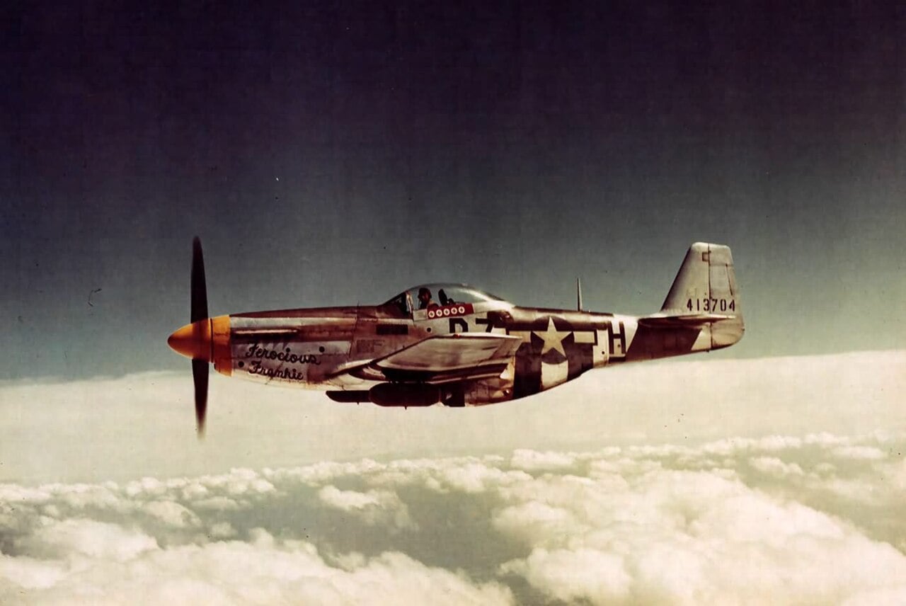 P-51D Mustang of the 374th Fighter Squadron, 361st Fighter Group, in flight