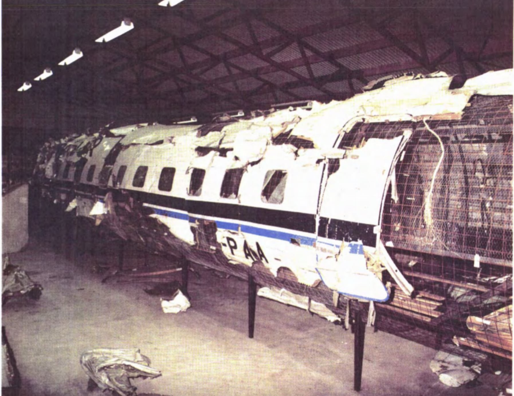 Reconstructed fuselage of Partnair Convair CV-580 LN-PAA in a hangar, registration visible