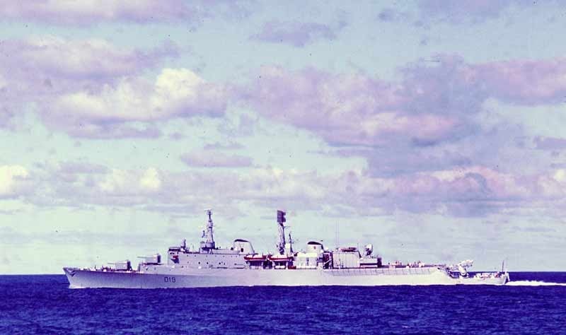 Royal Navy County-class destroyer HMS Glamorgan D19 under way in the Atlantic Ocean