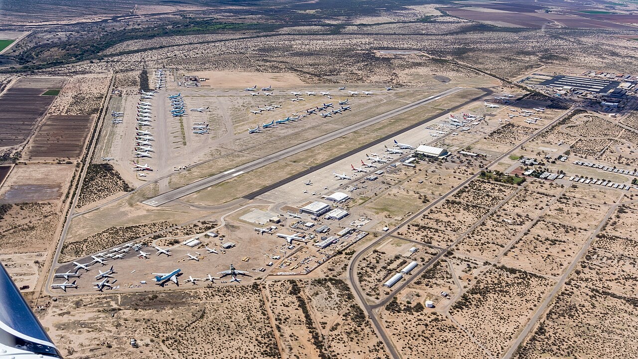 Aerial view of Pinal Airpark aircraft storage in Arizona
