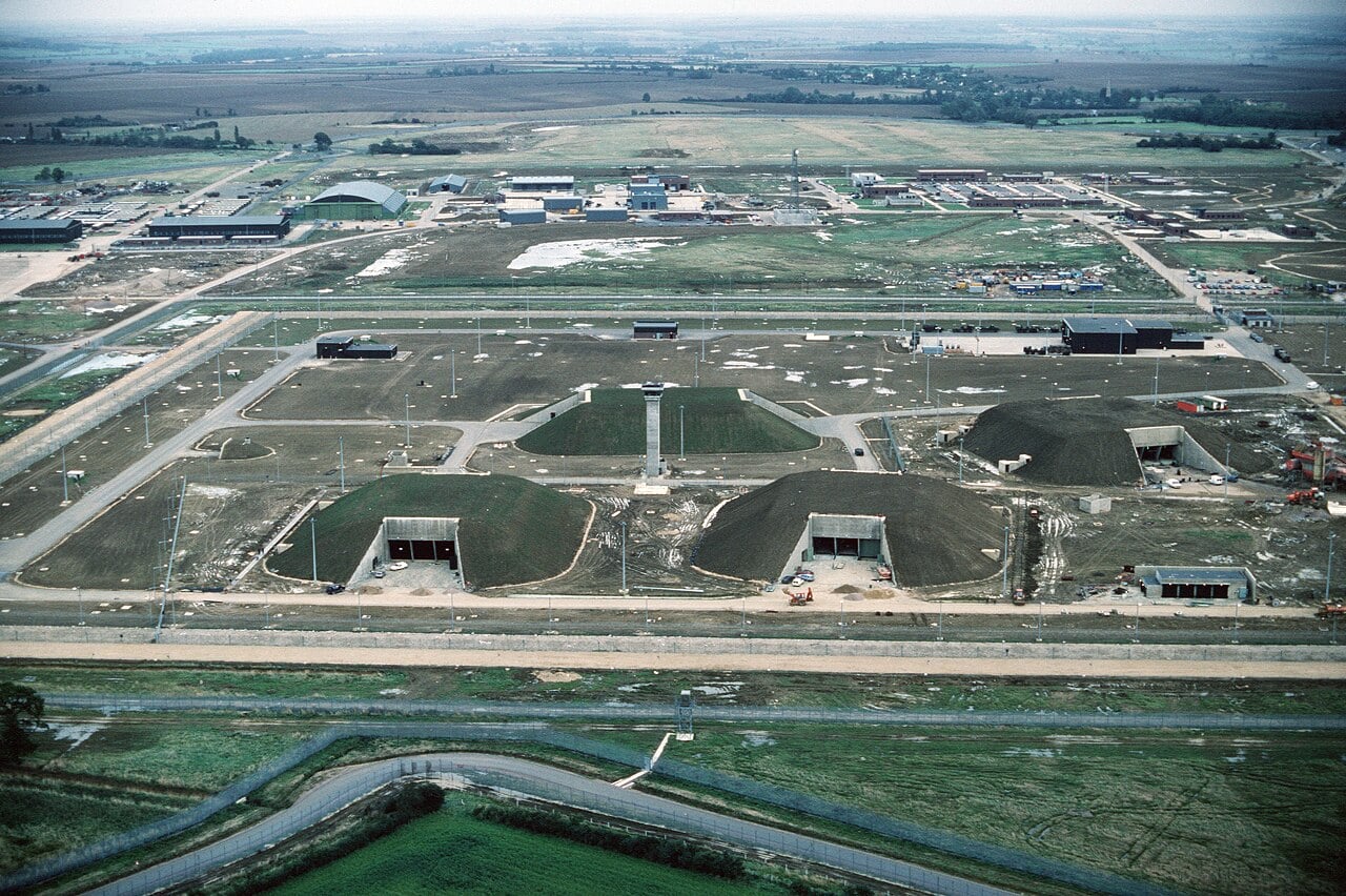 Aerial view of RAF Molesworth in Cambridgeshire, 1989