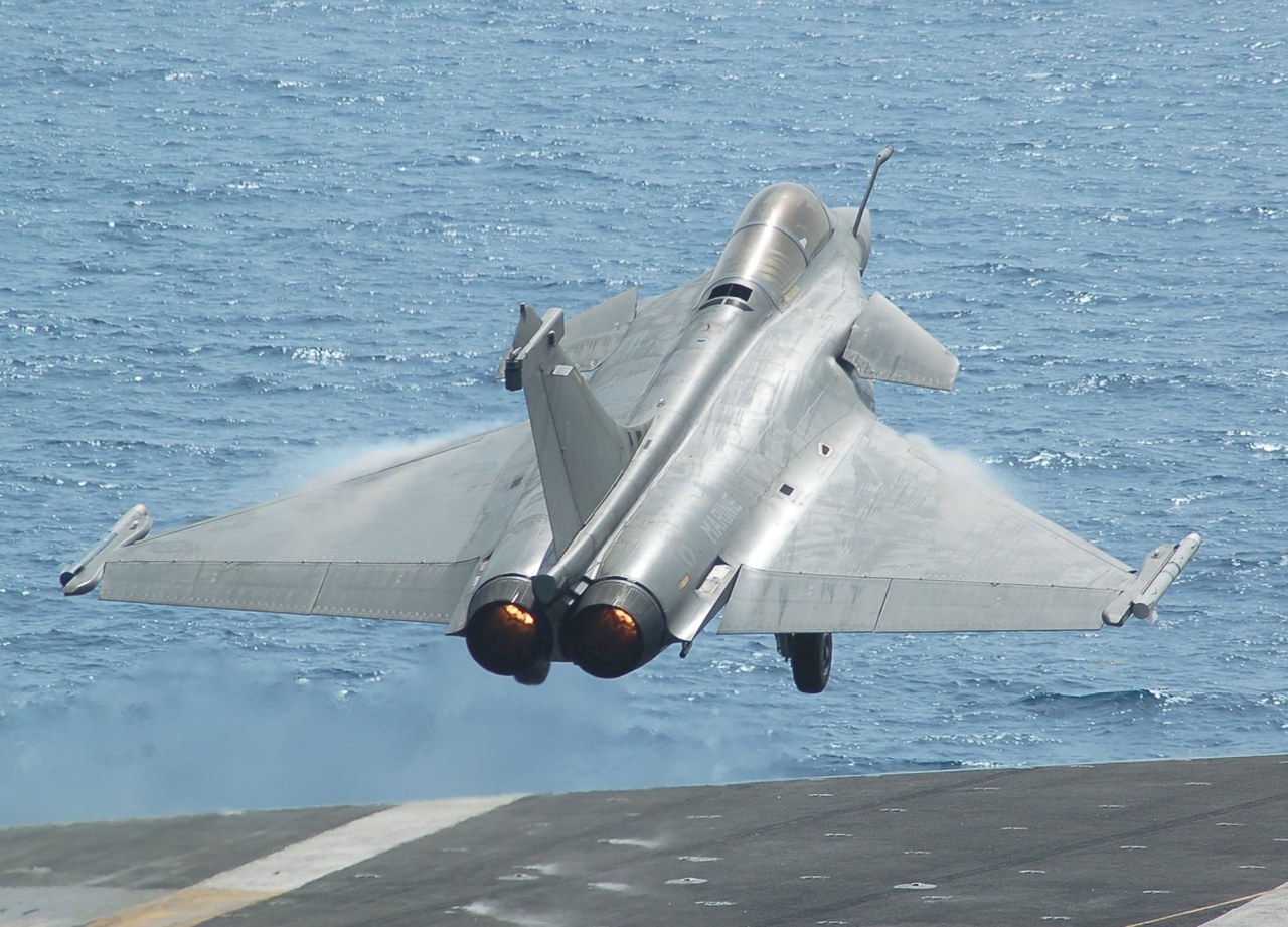 French Navy Rafale completing a touch-and-go on USS John C. Stennis