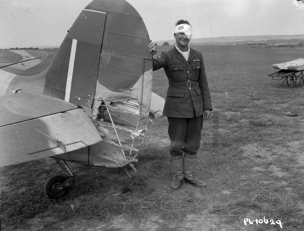 No. 401 Squadron RCAF Spitfire with battle damage after Dieppe