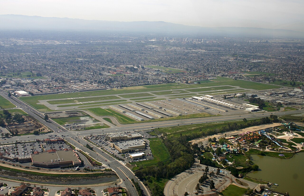 Aerial view of Reid-Hillview Airport surrounded by San Jose streets and neighbourhoods