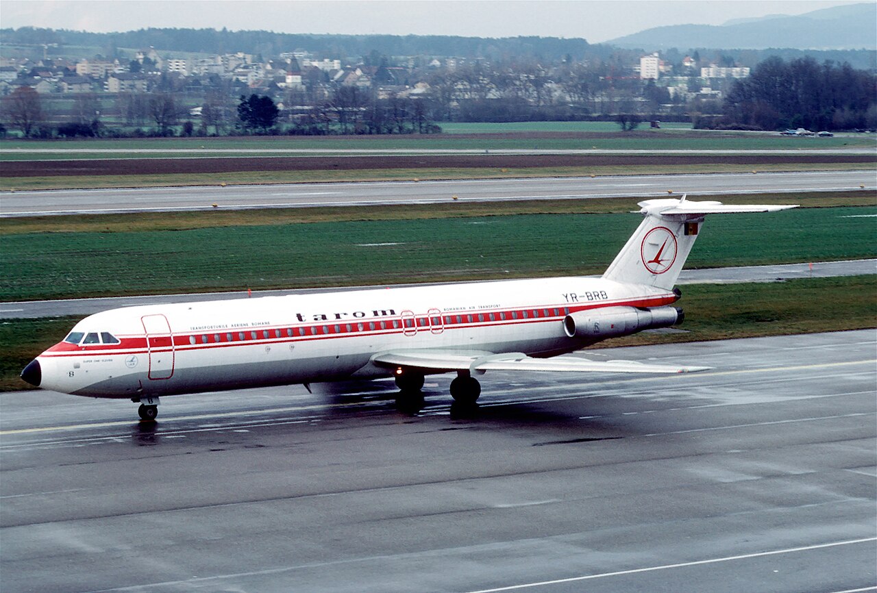 TAROM Rombac 1-11-561RC One-Eleven YR-BRB taxiing at Zurich Airport in 1985