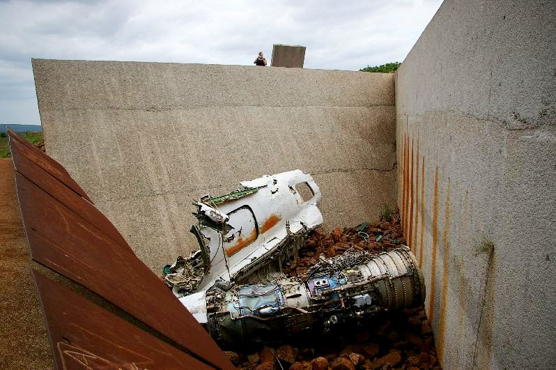 Pieces of the Tu-134 fuselage and an engine displayed at the Samora Machel Monument in Mbuzini