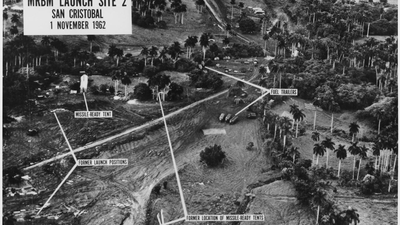 Low-level reconnaissance photo of MRBM Launch Site 2 at San Cristobal, Cuba, 1 November 1962 Low-level reconnaissance photo of MRBM Launch Site 2 at San Cristobal, Cuba, 1 November 1962