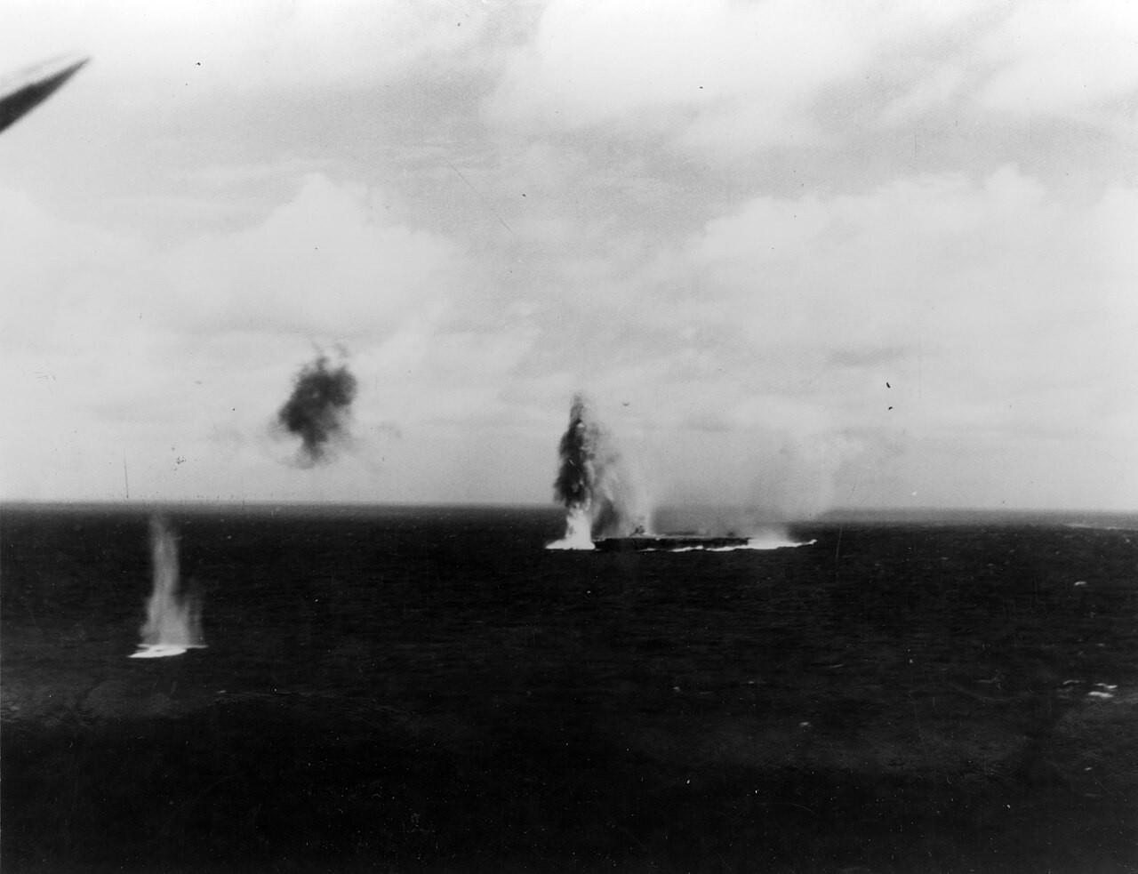 Japanese carrier Shokaku under attack by USS Yorktown aircraft, 8 May 1942