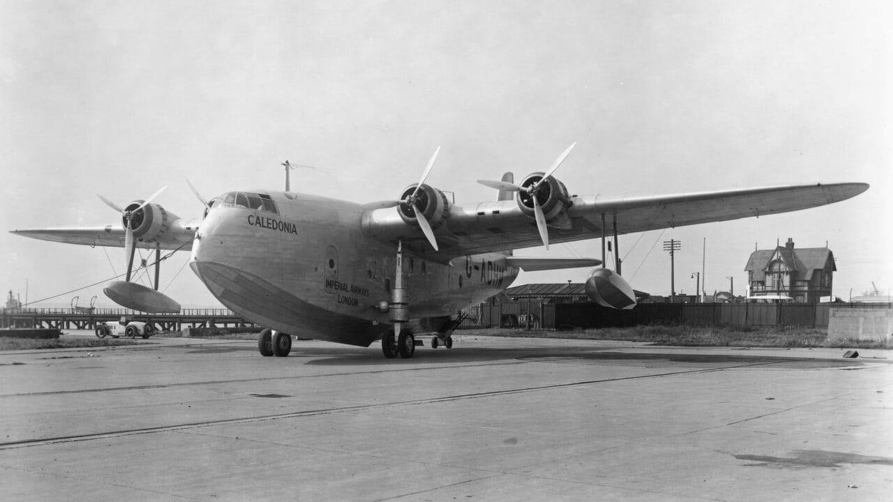 Short S.23 Empire flying boat Caledonia, 1936 Imperial Airways Short S.23 Empire flying boat G-ADHM Caledonia on beaching gear at Felixstowe in September 1936