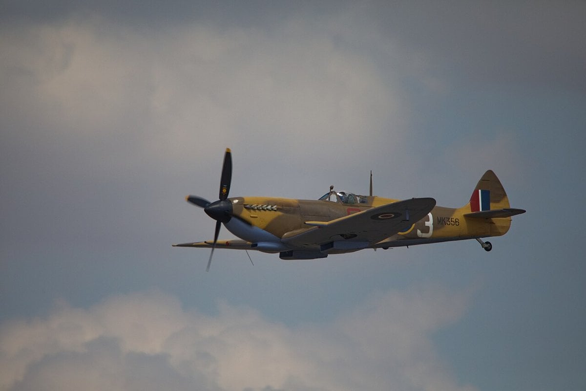 BBMF Spitfire MK356 in desert camouflage in flight
