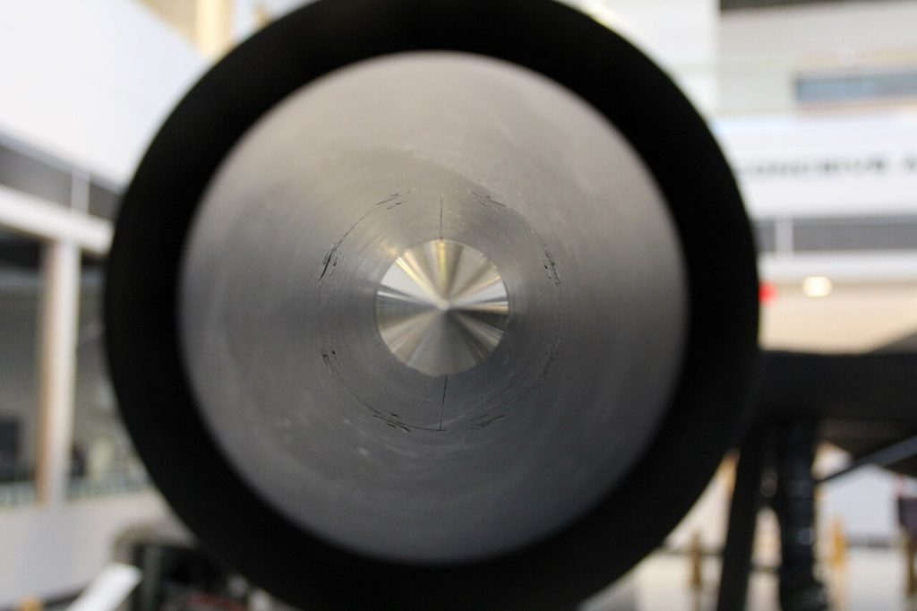Close-up of the movable inlet spike of an SR-71 Blackbird engine nacelle