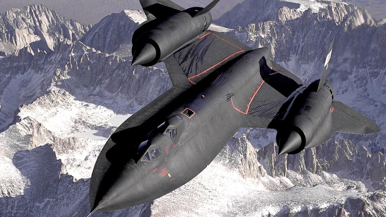 NASA SR-71B Blackbird flying high over the mountains
