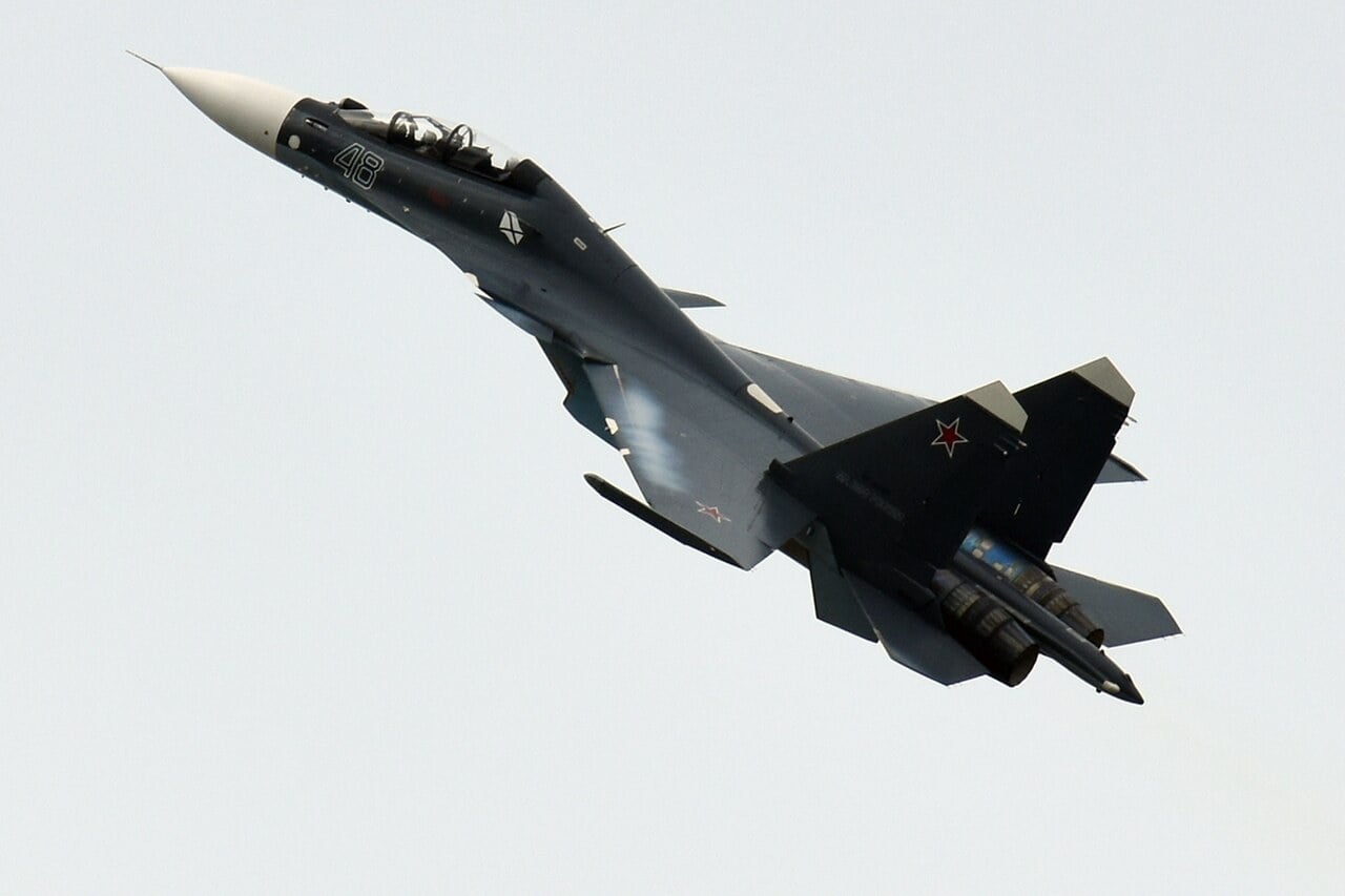 Russian Navy Sukhoi Su-30SM two-seat fighter in flight