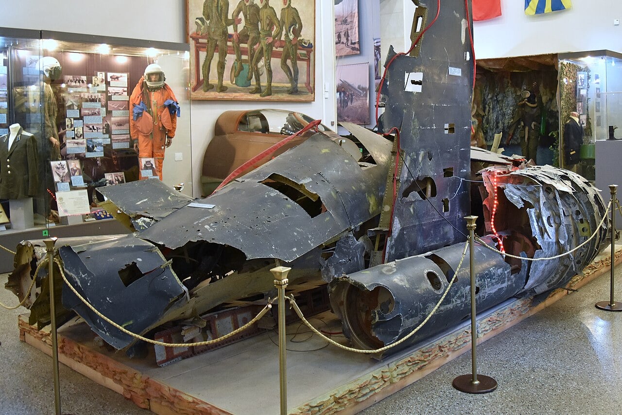 Wreckage of Francis Gary Powers U-2C 56-6693 at the Central Armed Forces Museum in Moscow