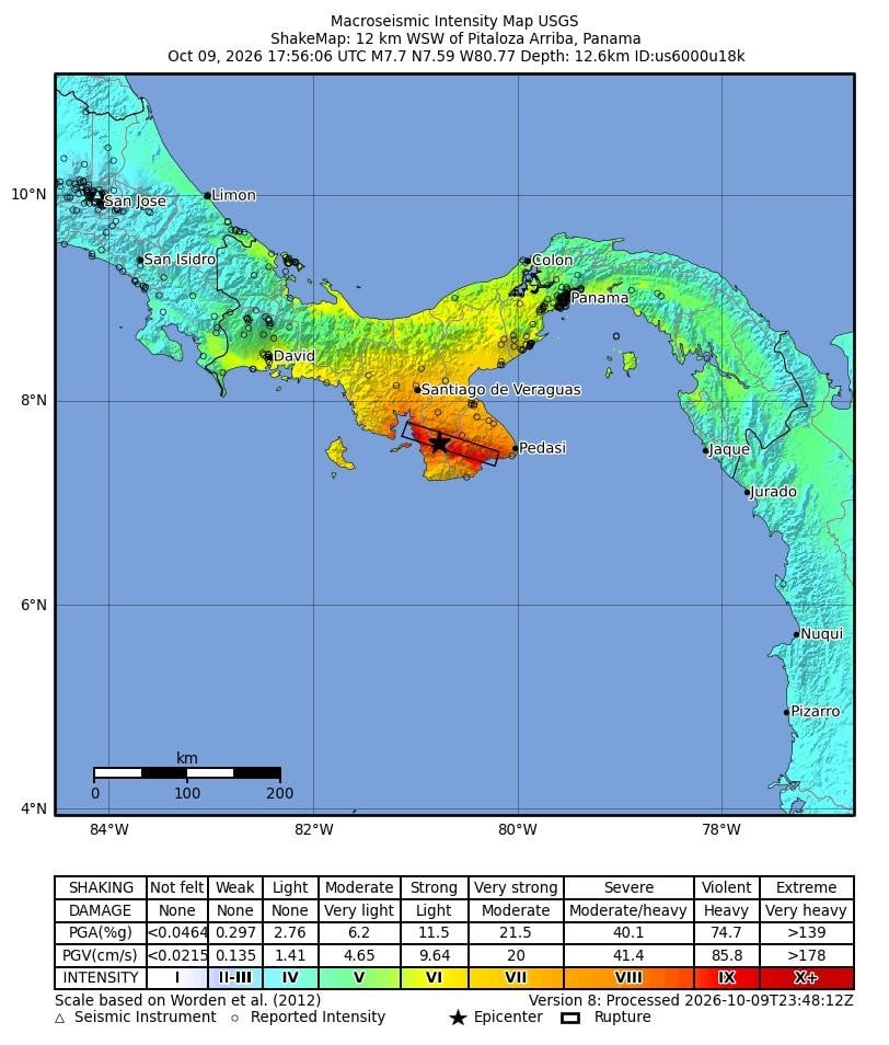 USGS ShakeMap of the Panama M7.7 earthquake