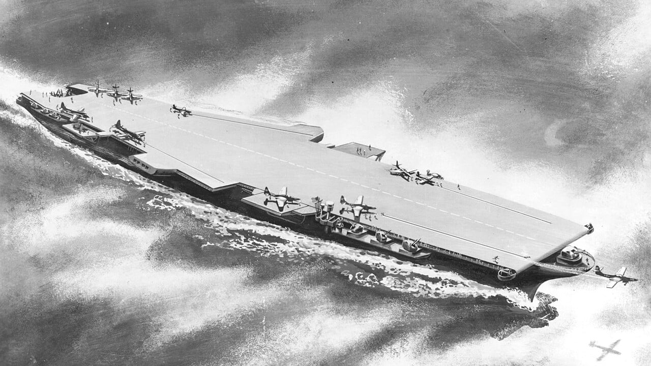 Artist’s impression of the cancelled supercarrier USS United States (CVA-58), October 1948 Artist's impression of the cancelled supercarrier USS United States (CVA-58), October 1948