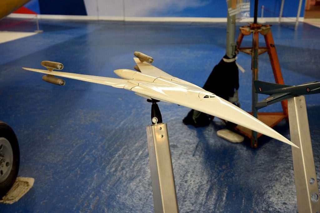 Model of the Vickers Type 010 Swallow swing-wing supersonic aircraft at the RAF Museum Cosford