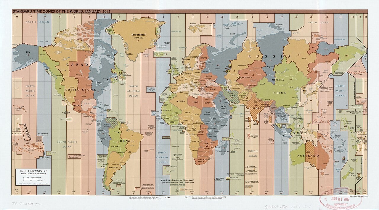 Map of the standard time zones of the world