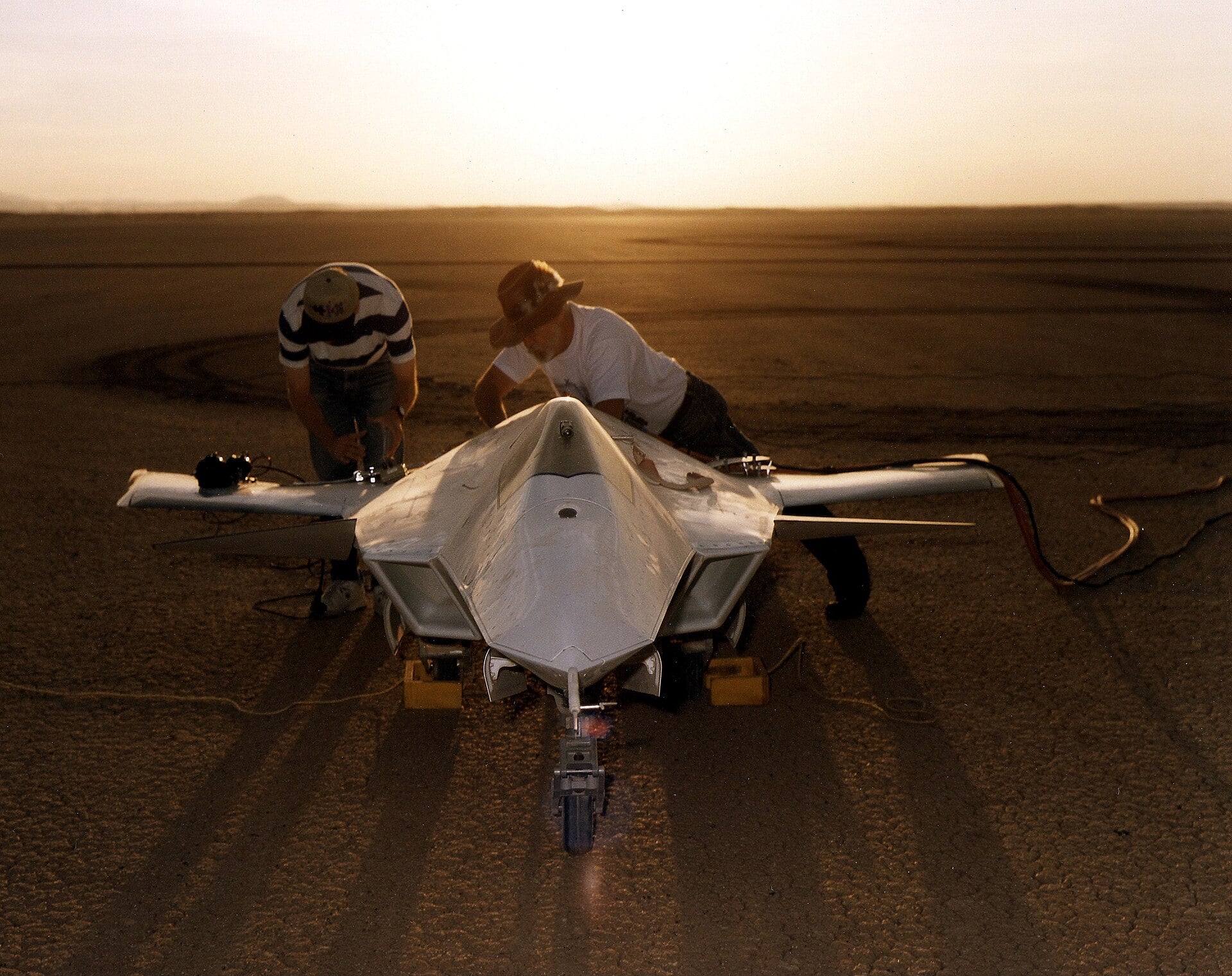 X-36 being prepared on Rogers Dry Lake for its first flight
