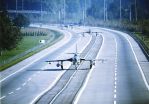 Hawker Hunter on Highway in Switzerland