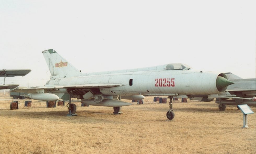 A Shenyang J-8 Finback-A  the early nose-intake variant with only a short-range ranging radar.